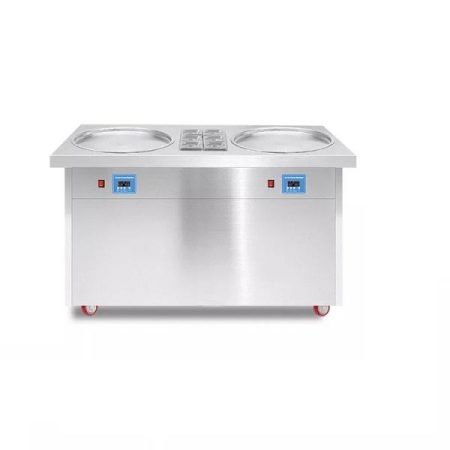 DOUBLE POT ICE CREAM FRIED MACHINE WITH SALAD TABLE MK-FP2R